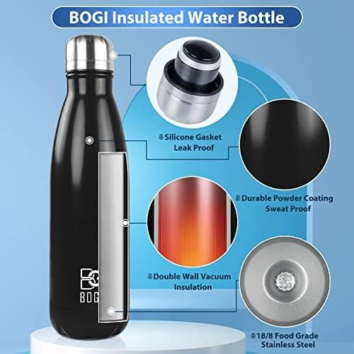 BOGI Doppelwandige Thermosflasche Edelstahl Trinkflasche Kinder Trinkflasche Schule Himmelblau Pink