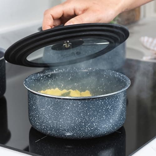 Russell Hobbs Universaldeckel aus gehärtetem Glas für 16-20cm Töpfe + Dampfaustritt + Silikonrand + Durchsichtig