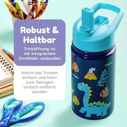 BOZ Isolierte Wasserflasche für Kinder | Edelstahl, doppelwandig, 414 ml | Praktisch und bequem mit Strohhalm-Deckel