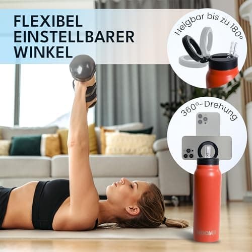 NooMii Edelstahl Trinkflasche – 800ml Wasserflasche mit magnetischem Deckel & Strohhalm - Ideal für Büro & Sport (Schwar
