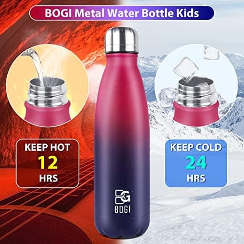 BOGI Doppelwandige Thermosflasche Edelstahl Trinkflasche Kinder Trinkflasche Schule Himmelblau Pink