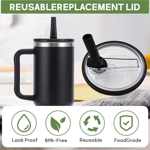 Stanley Cup Auslaufsichere Ersatzdeckel cremefarben 2 Stück für 40oz Tumbler mit Trinkhalmen