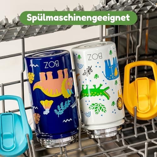 BOZ Isolierte Wasserflasche für Kinder | Edelstahl, doppelwandig, 414 ml | Praktisch und bequem mit Strohhalm-Deckel