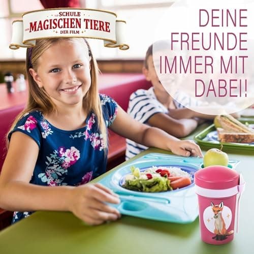 AWAVE Müslibecher To Go - Magische Tiere Schule 540 ml rPET Grün Henrietta, Joghurt-Früchte-Suppe Becher mit Löffel, Aus