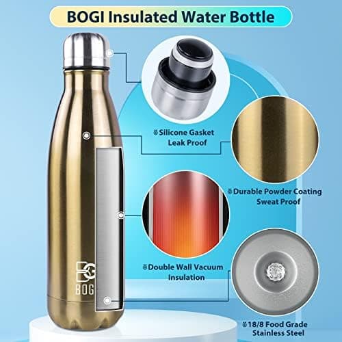 BOGI Doppelwandige Thermosflasche Edelstahl Trinkflasche Kinder Trinkflasche Schule Himmelblau Pink