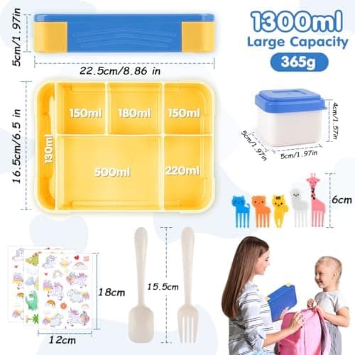Kinder Brotdose WuGU 5-Fach Auslauf Sicher 1300 ml Grüne Lunchbox für Schule und Ausflüge