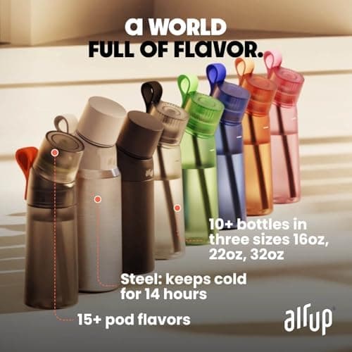 air up® Trinkflasche für Schule und Sport | inkl. 5 zuckerfreien Duft-Pods & Strohhalm | Wasserflasche in Lila für Kinde