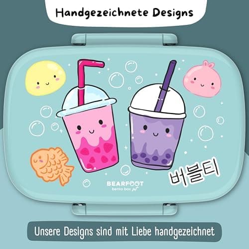 Bearfoot Brotdose Kinder BPAfrei mit Fächern Lunchbox für Mädchen & Jungen