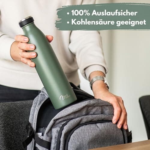 Milu Edelstahl Trinkflasche für Erwachsene – 750ml Isolierflasche zum Tragen – auslaufsicher, Kohlensäuregerecht inkl. R