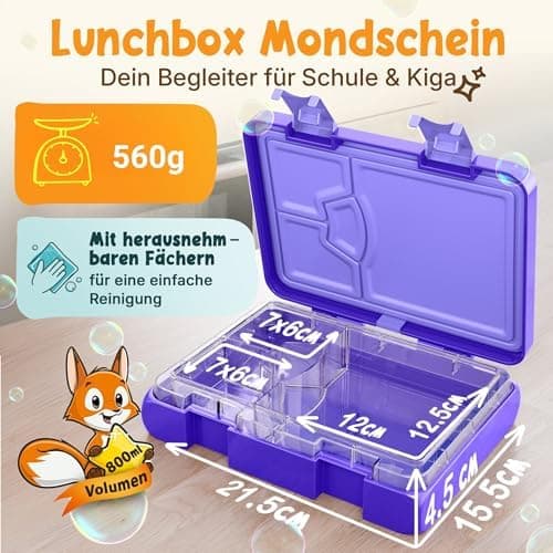 Kinder Brotdose Mondschein – Lila Fächer – 800ml – Schule & Kindergarten - BPA frei  
Kinder Brotdose Mondschein – Lila