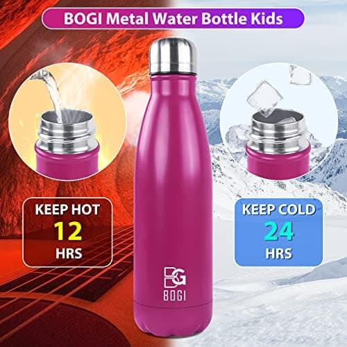 BOGI Doppelwandige Thermosflasche Edelstahl Trinkflasche Kinder Trinkflasche Schule Himmelblau Pink