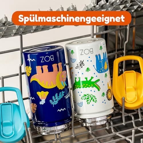 BOZ Isolierte Wasserflasche für Kinder | Edelstahl, doppelwandig, 414 ml | Praktisch und bequem mit Strohhalm-Deckel