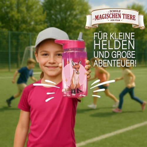 AWAVE Schule Magische Tiere Trinkflasche Kinder Edelstahl 380ml Blau Kohlensäure geeignet Thermosflasche Juri Einhandöff