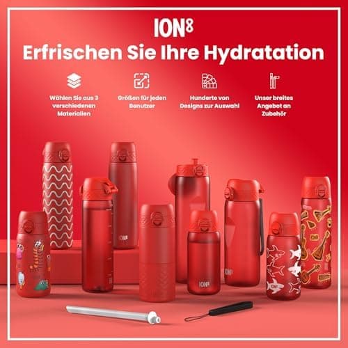 ion8 Kinder Trinkflasche Edelstahl 400ml Nicht Isoliert Sichere Verriegelung Spülmaschinenfest Klappdeckel Leicht zu Rei