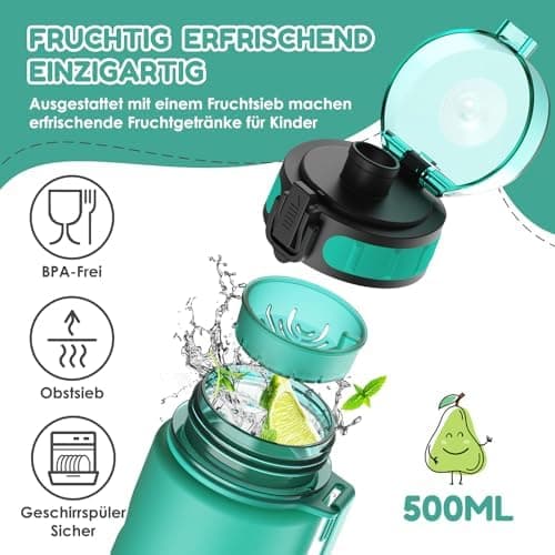 Luyiilo Kinder Trinkflasche Auslaufsicher für Schule und Fitnessstudio (500ml - Blau)