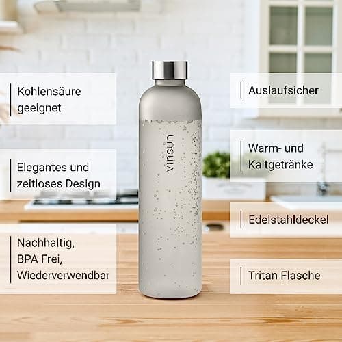 VINSUN Trinkflasche 1000ml - auslaufsicher, BPA frei, Tritan - Leichte Wasserflasche für Sport und Outdoor activities -