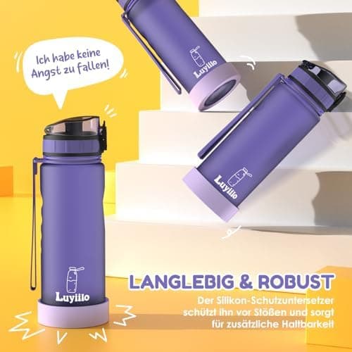 Luyiilo Kinder Trinkflasche Auslaufsicher für Schule und Fitnessstudio (500ml - Blau)