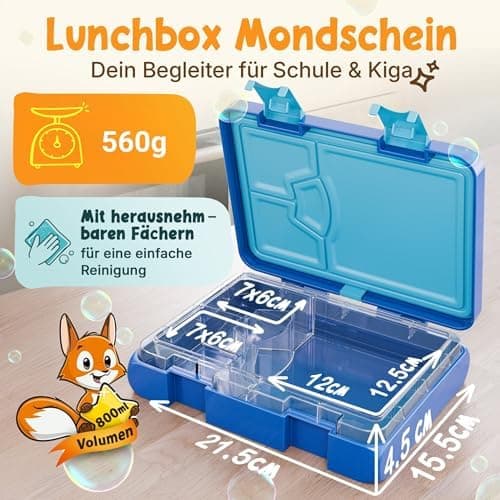 Kinder Brotdose Mondschein – Lila Fächer – 800ml – Schule & Kindergarten - BPA frei  
Kinder Brotdose Mondschein – Lila