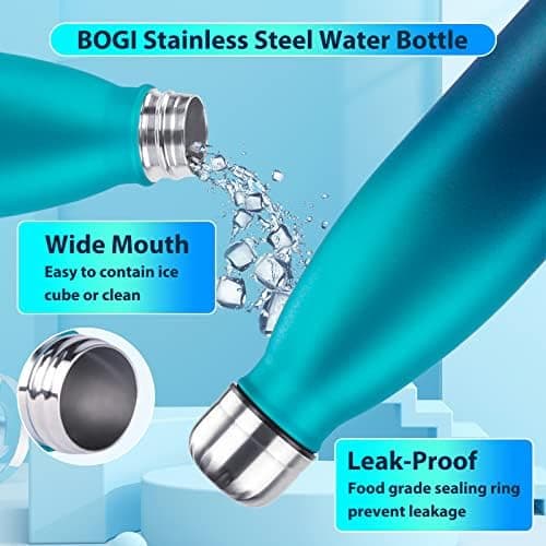 BOGI Doppelwandige Thermosflasche Edelstahl Trinkflasche Kinder Trinkflasche Schule Himmelblau Pink