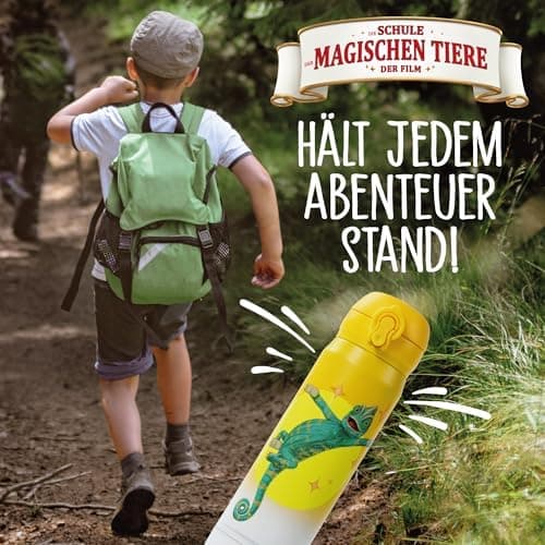 AWAVE Schule Magische Tiere Trinkflasche Kinder Edelstahl 380ml Blau Kohlensäure geeignet Thermosflasche Juri Einhandöff