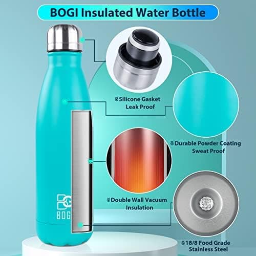 BOGI Doppelwandige Thermosflasche Edelstahl Trinkflasche Kinder Trinkflasche Schule Himmelblau Pink