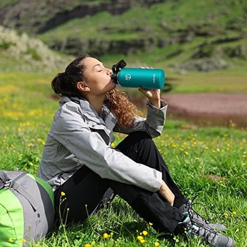 HydroPal Edelstahl Trinkflasche - Isolierte Flasche mit Strohhalm & 2 Deckeln, Auslaufsichere Isolierung für Sport, 500m