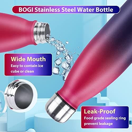 BOGI Doppelwandige Thermosflasche Edelstahl Trinkflasche Kinder Trinkflasche Schule Himmelblau Pink