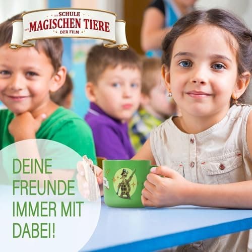 AWAVE Kinder Tasse Set | 4-teilig | 250 ml rPET Henkelbecher | Fuchs Rabbat Pinguin Juri Schildkröte Henrietta Chamäleon