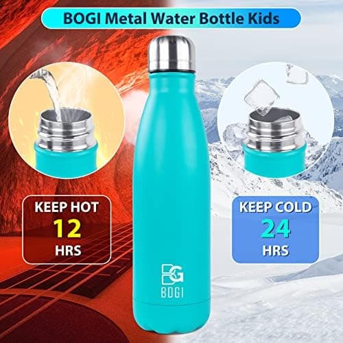 BOGI Doppelwandige Thermosflasche Edelstahl Trinkflasche Kinder Trinkflasche Schule Himmelblau Pink
