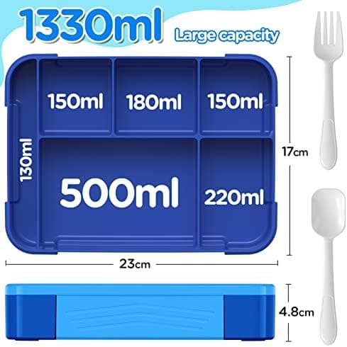 WayEee Brotdose Kinder 1330ml Auslaufsicher für Kindergarten & Schule (Blau)