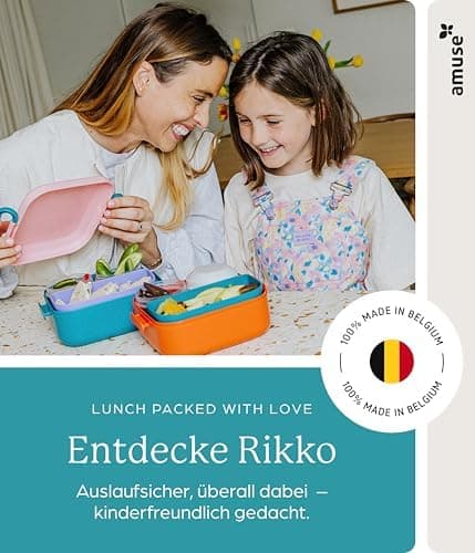 Amuse Rikko Kinder Lunchbox Animal Parade | Bento Box mit 2 Snackboxen & Trennwand | Brotdose für Kindergarten & Schule