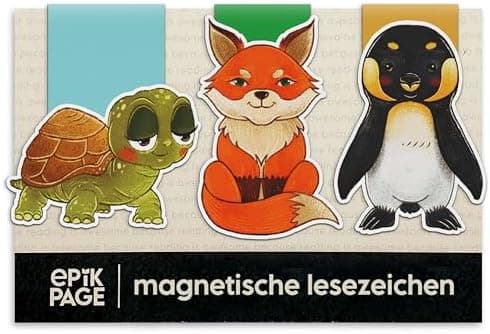 Magnetische Lesezeichen Kinder Magischen Tieren: Fuchs, Schildkröte, Pinguin – Geschenke für Schüler, Junge und Mädchen