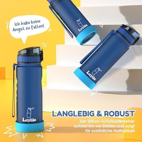Luyiilo Kinder Trinkflasche Auslaufsicher für Schule und Fitnessstudio (500ml - Blau)