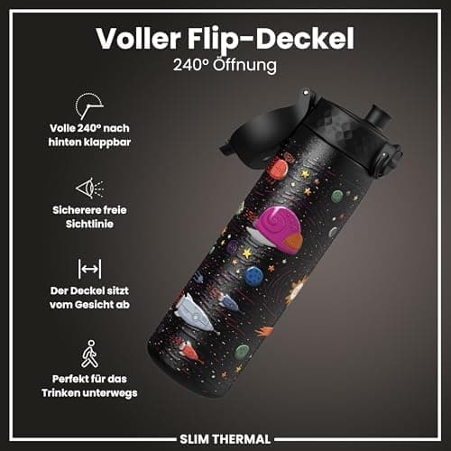 ion8 Leicht Stahl-Trinkflasche, 600 ml, Auslaufsicher, EineHandöffnung, Verriegelungsfunktion, Spülmaschinenfest, Klappd