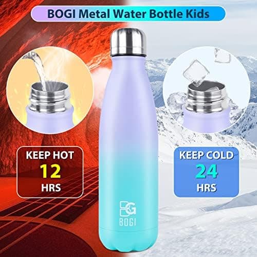 BOGI Doppelwandige Thermosflasche Edelstahl Trinkflasche Kinder Trinkflasche Schule Himmelblau Pink