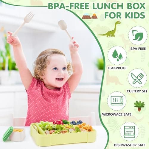 Kinder Brotdose WuGU 5-Fach Auslauf Sicher 1300 ml Grüne Lunchbox für Schule und Ausflüge