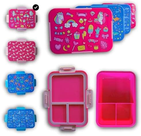 Magische Traumwelt Rosa Kinder Brotdose – Bento Lunchbox mit 3 Fächern – BPA-frei & Mikrowellen- & Spülmaschinengeeignet