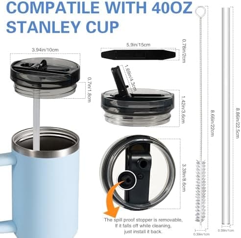 Stanley Cup Auslaufsicher Ersatzdeckel 2 Stück Schwarz Für 40oz Becher Mit 2 Trinkhälmen