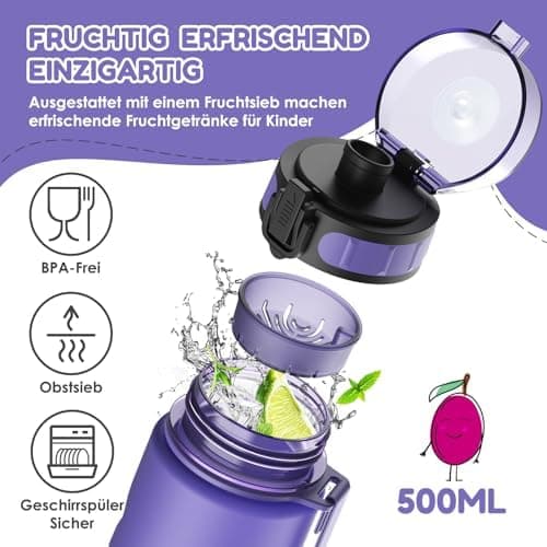 Luyiilo Kinder Trinkflasche Auslaufsicher für Schule und Fitnessstudio (500ml - Blau)