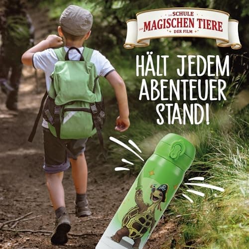 AWAVE Schule Magische Tiere Trinkflasche Kinder Edelstahl 380ml Blau Kohlensäure geeignet Thermosflasche Juri Einhandöff