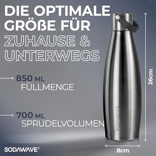 SODAWAVE® Trinkflasche Edelstahl extra groß [850ml] für SodaStream Crystal I 100% auslaufsichere Trinkflasche ideal für