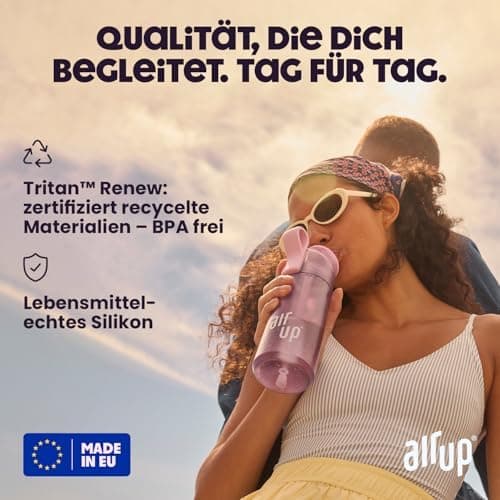 air up® Trinkflasche für Schule und Sport | inkl. 5 zuckerfreien Duft-Pods & Strohhalm | Wasserflasche in Lila für Kinde