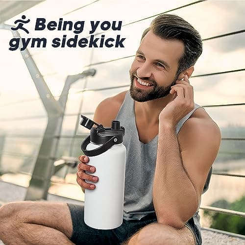 HydroPal Trinkflasche Edelstahl - 1900ml mit Henkel für Fitness, BPA-Frei, flasche Metall, Aesthetic trinkflasche Mitter