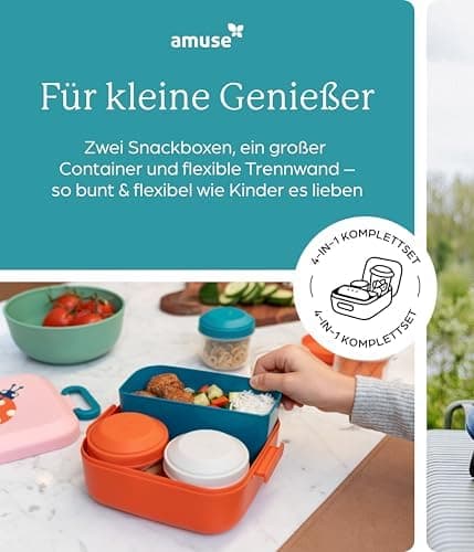 Amuse Rikko Kinder Lunchbox Animal Parade | Bento Box mit 2 Snackboxen & Trennwand | Brotdose für Kindergarten & Schule