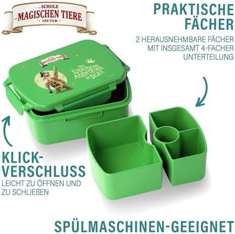 AWAVE Henrietta Snackbox Brotdose Kinder rPET Grün – Unterteilung, Auslaufsicher, Pausenbox für Schule und Picknick
