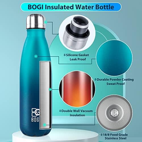 BOGI Doppelwandige Thermosflasche Edelstahl Trinkflasche Kinder Trinkflasche Schule Himmelblau Pink