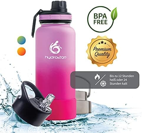 hydro2go Edelstahl Trinkflasche Mit Strohhalm, Bpa-Frei, Isolierflasche Für Kinder, Sport & Outdoor, 12h Heiß 24h Kalt H