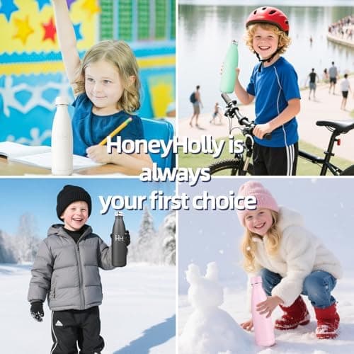 HoneyHolly Kinder Trinkflasche Doppelwandig, 500ML BPA-frei, Thermosflasche für Fitness und Gym