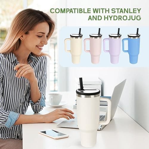 Stanley Cup Auslaufsichere Ersatzdeckel cremefarben 2 Stück für 40oz Tumbler mit Trinkhalmen
