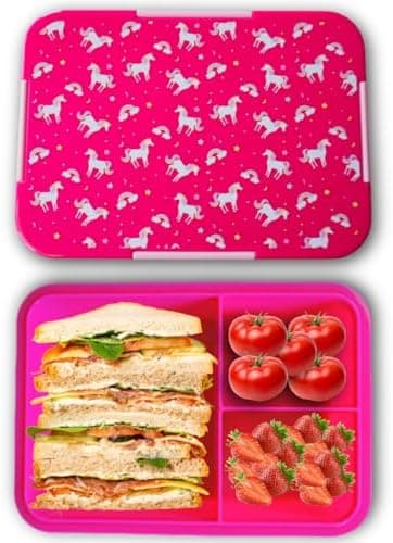 Magische Traumwelt Rosa Kinder Brotdose – Bento Lunchbox mit 3 Fächern – BPA-frei & Mikrowellen- & Spülmaschinengeeignet
